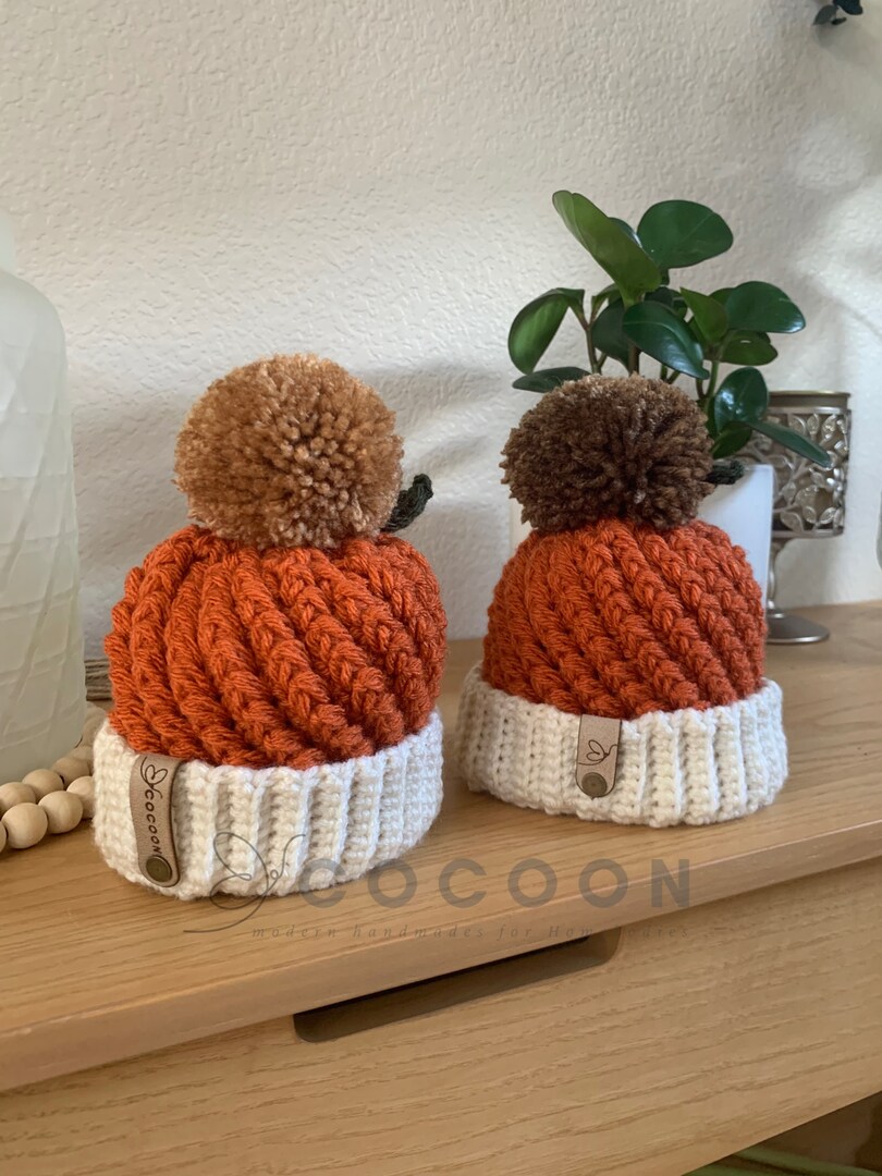 Crocheted Pumpkin Baby Hat, Crochet Baby Beanie, Pumpkin Beanie